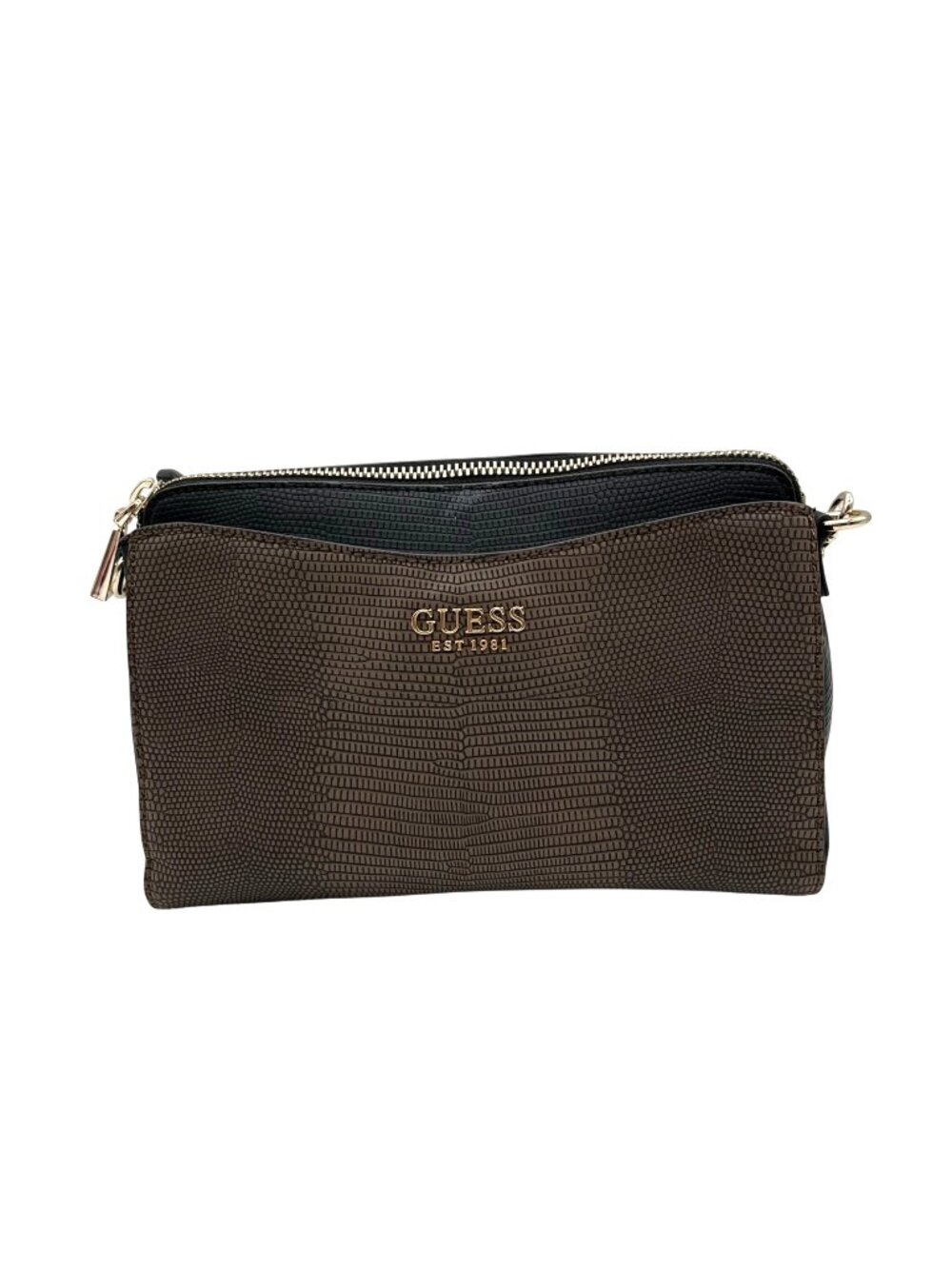 Guess Brown Lizard-Embossed Faux Leather Crossbody Bag